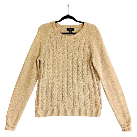Lands' End Sweaters - Lands End Womens Drifter Cable Knit Sweater Size XL Brown Baumwolle Cotton Crew